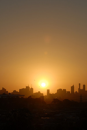 Early Morning in Melbourne, Australia (portrait)The dots on the horizon are hot air balloons.
